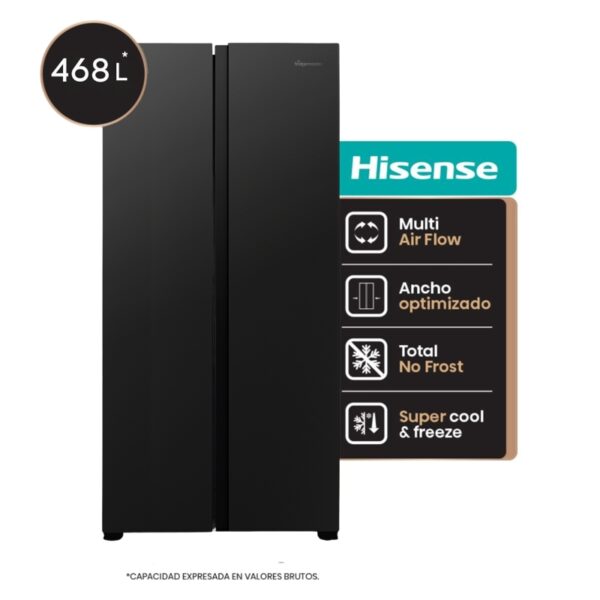 Heladera Hisense Side By Side 468L Negra Rs3n428nab