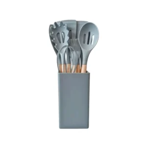 Utensilios Cocina Set 12 Piezas Mango Bambú Color Gris Carol