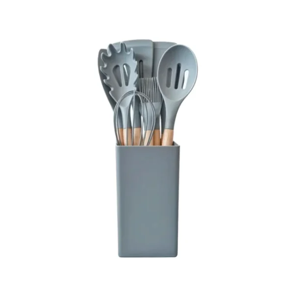 Utensilios Cocina Set 12 Piezas Mango Bambú Color Gris Carol